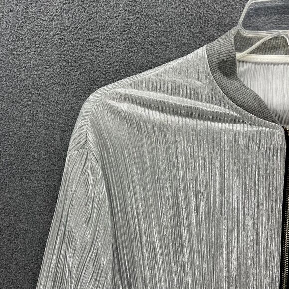 Silver Metallic Jacket Womens Full Zip Cuffed Made in Italy Light Thin Cardigan - Picture 5 of 14